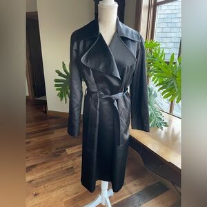 Vintage Ron Leal Black 100% Silk Trench Coat size 4